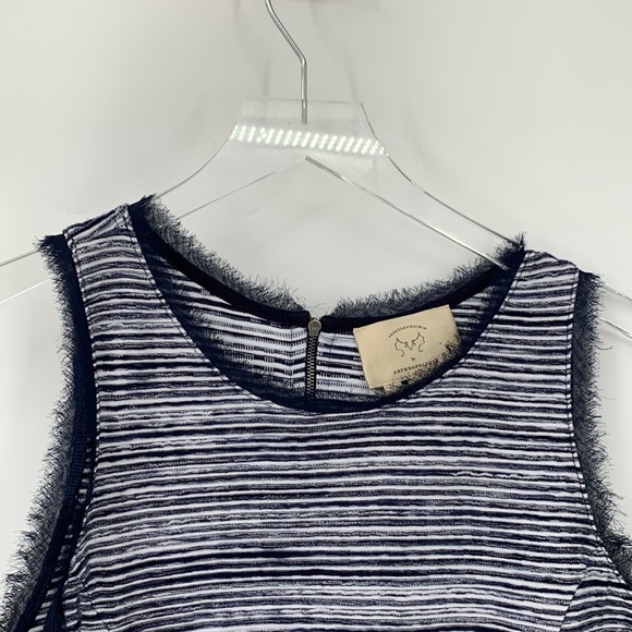 Vanessa Virginia Anthropologie Indira tank top shirt stripe fray chiffon navy M - Picture 3 of 6